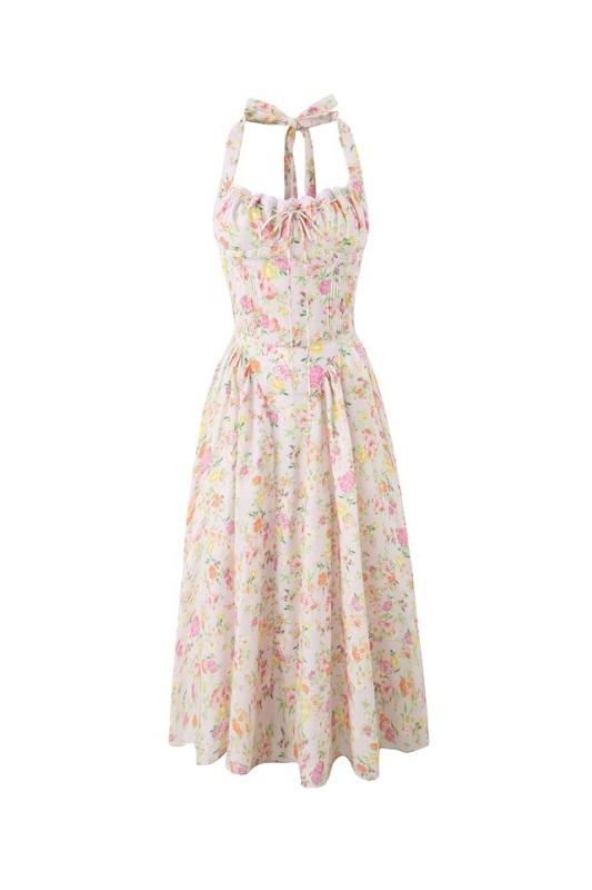 QT™ - Stylish Printed Halter Neck A-Line Midi Dress